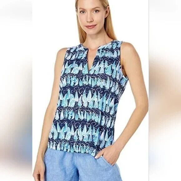 Lilly Pulitzer Low Tide Navy Blue Sails and Stripes Dev Tank Top Size XS - Picture 1 of 8